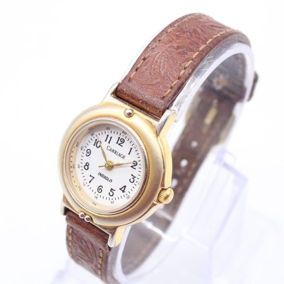 Carriage Accessories Vintage Carriage Watch Womens Gold Tone Stainless Steel Classic White